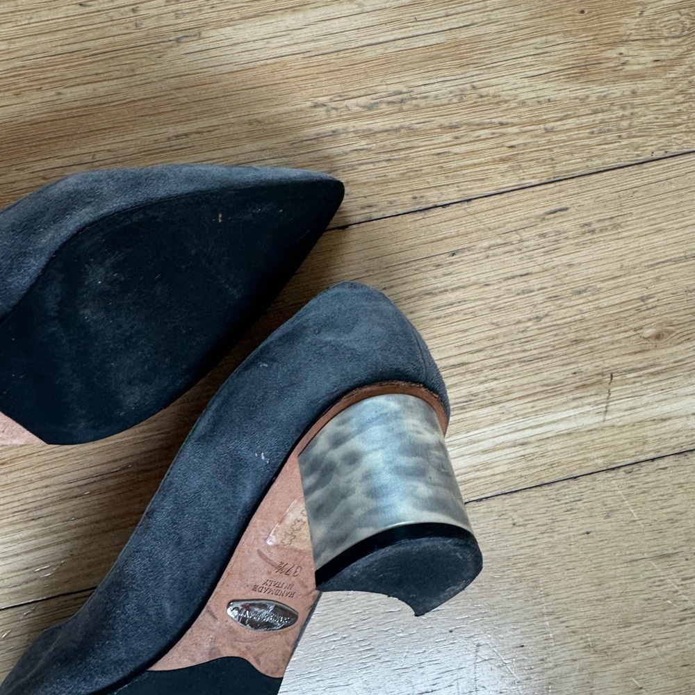 Sarah Flint Perfect Emma Charcoal Suede Pointed Block Heel Pumps - Picture 6 of 11